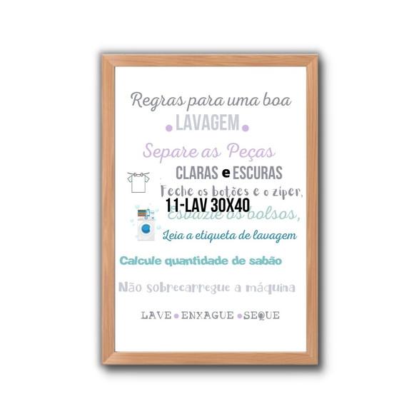 Quadro Regras para Lavanderia com Moldura e Vidro 30x40cm