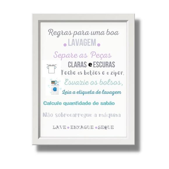 Quadro Regras para Lavanderia com Moldura e Vidro 30x40cm