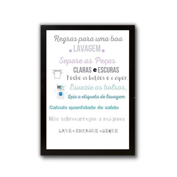 Quadro Regras para Lavanderia com Moldura e Vidro 30x40cm