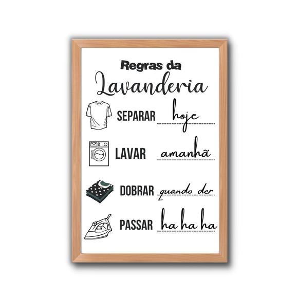 Quadro Regras da Lavanderia Humor com Moldura e Vidro 30x40