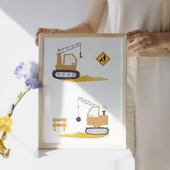 Quadro Retroescavadeira | Decoração Quarto de Bebê | 33x43cm