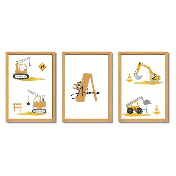 Quadro Retroescavadeira | Decoração Quarto de Bebê | 33x43cm
