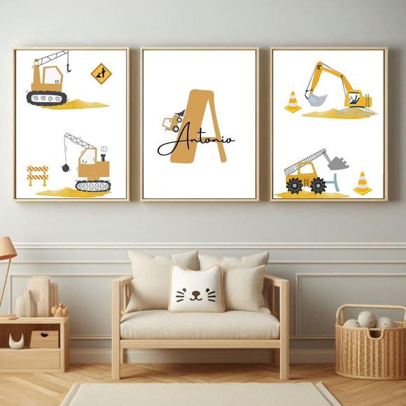 Quadro Retroescavadeira | Decoração Quarto de Bebê | 33x43cm
