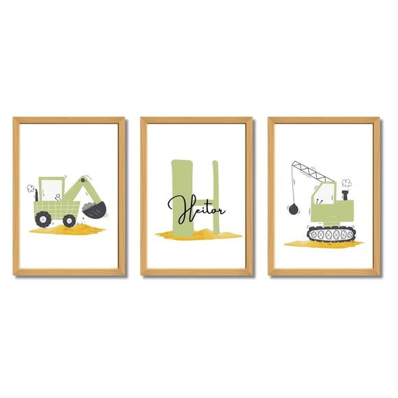 Quadro Retroescavadeira Trator Verde | Moldura com Vidro