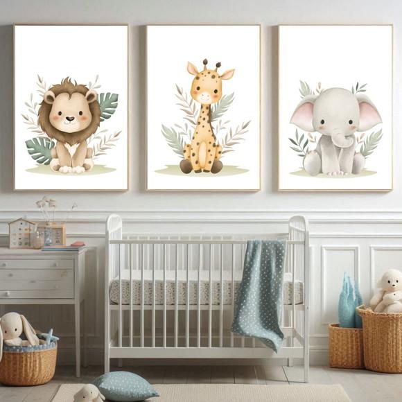 Quadro Safari Bebê com Moldura de Madeira e Vidro 23x33 cm