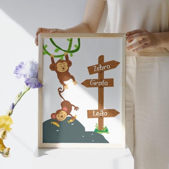 Quadro Safari com Animais para Quarto de Bebê | com Vidro