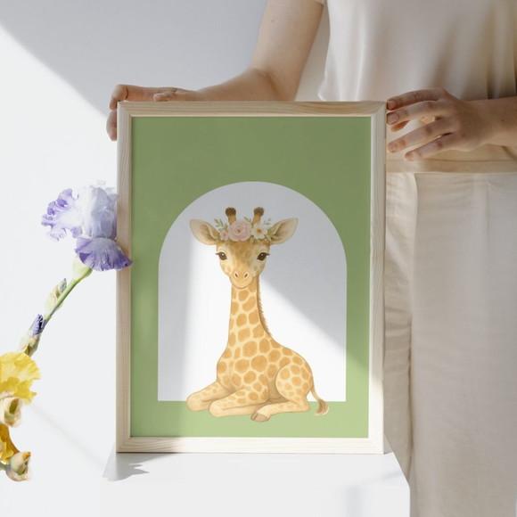 Quadro Safari Menina Quarto Infantil Feminino com Vidro