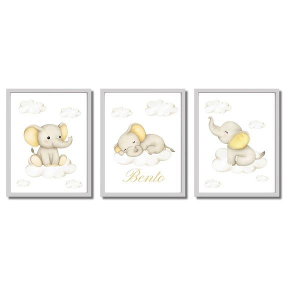 Quadro Tema Elefantinho para Quarto Infantil Unissex Moldura