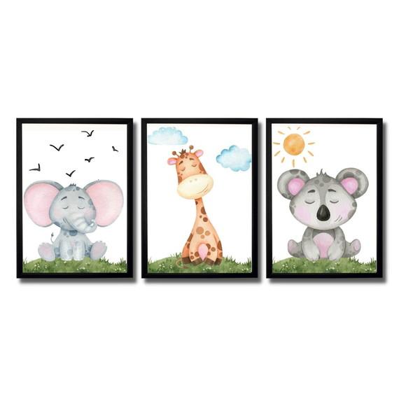 Quadro Tema Safari Moldura Preta com Vidro 33x43 cm