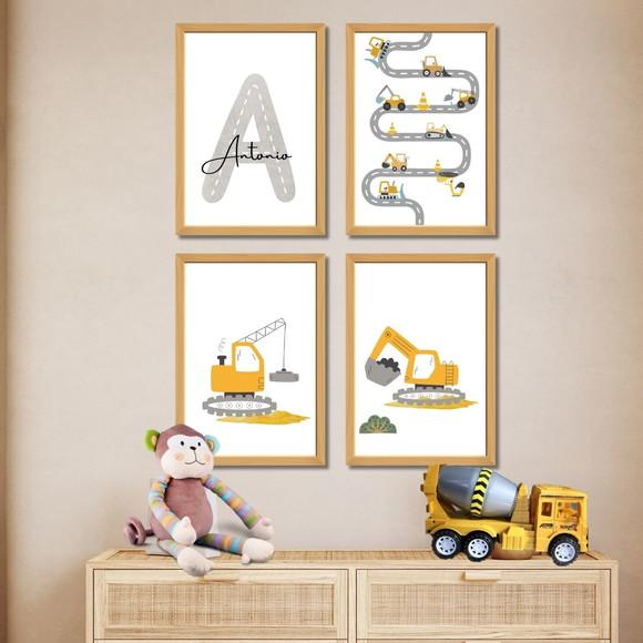Quadro Tema Trator com Nome | Quarto de Bebê | com Vidro