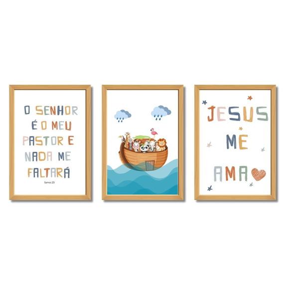 Quadro Temático Arca de Noé Infantil Frases Bíblicas 33x43cm
