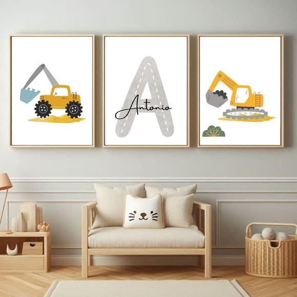 Quadro Trator Amarelo Personalizado para Quarto Bebê