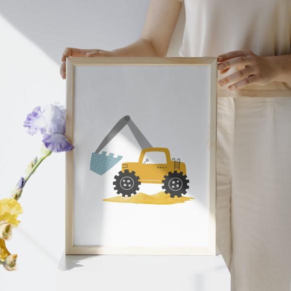 Quadro Trator Amarelo Personalizado para Quarto Bebê | 23x33