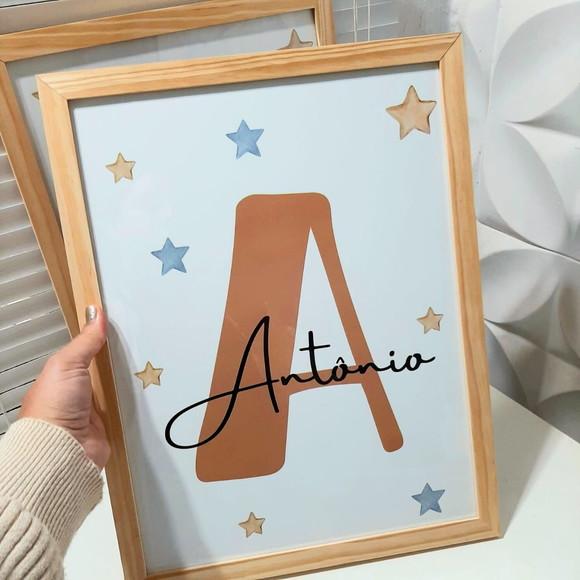 Quadro Urso Personalizado Quarto de Menino Moldura 33x43 cm