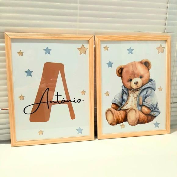 Quadro Urso Personalizado Quarto de Menino Moldura 33x43 cm