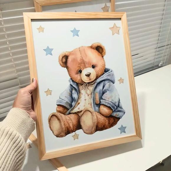 Quadro Urso Personalizado Quarto de Menino Moldura 33x43 cm