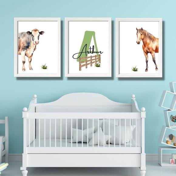 Quadros Animais da Fazenda Personalizado com Nome 23x33 cm