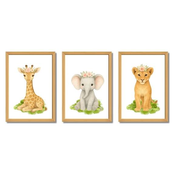 Quadros Animais Flor Quarto de Menina Moldura com Vidro
