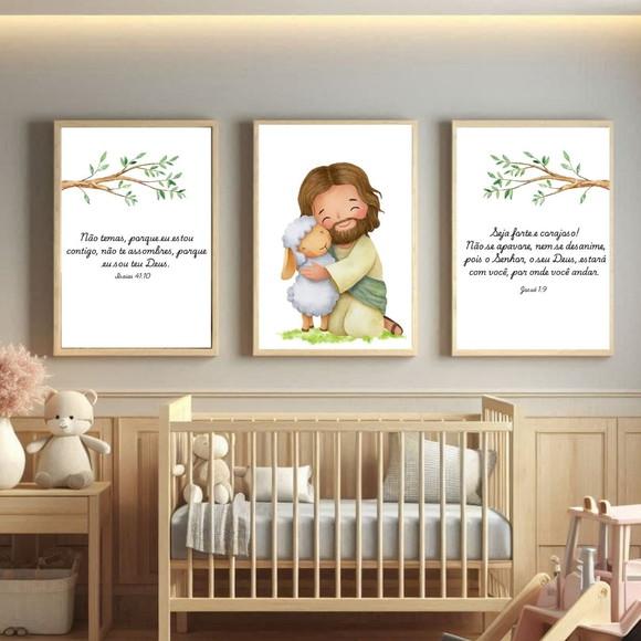 Quadros Bíblicos Cordeirinho Jesus Quarto Infantil 33x43 cm