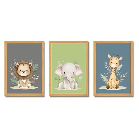 Quadros de Animais Fofinhos Safari Moldura com Vidro 23x33cm