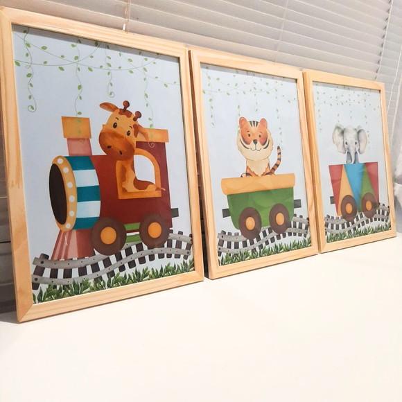 Quadros de Animais Selvagens Safari Aquarela 33x43 com Vidro