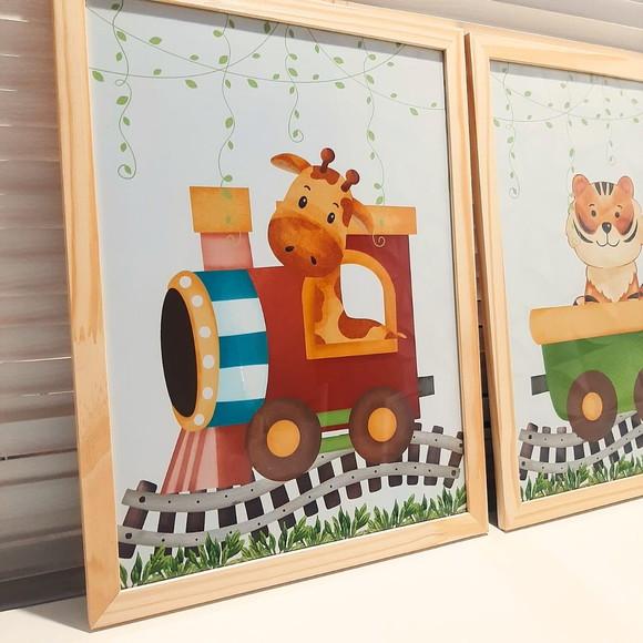 Quadros de Animais Selvagens Safari Aquarela 33x43 com Vidro