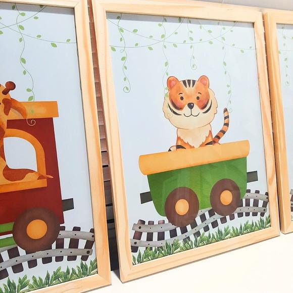 Quadros de Animais Selvagens Safari Aquarela 33x43 com Vidro