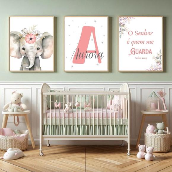 Quadros Decorativo Quarto de Menina Safari Moldura com Vidro