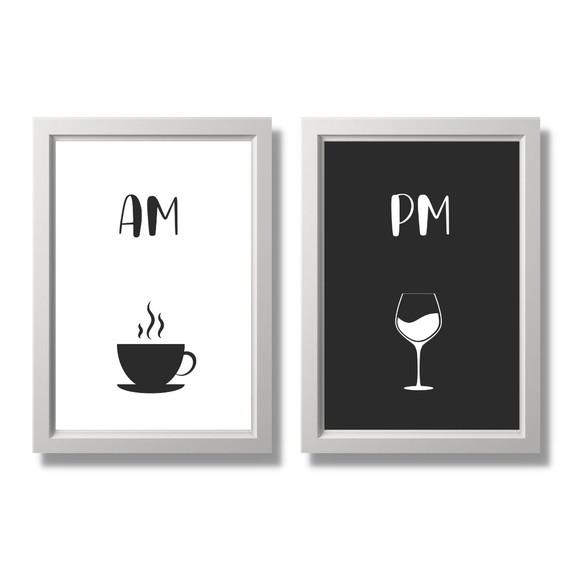 Quadros Decorativos Am Pm Com Moldura E Vidro 30x40