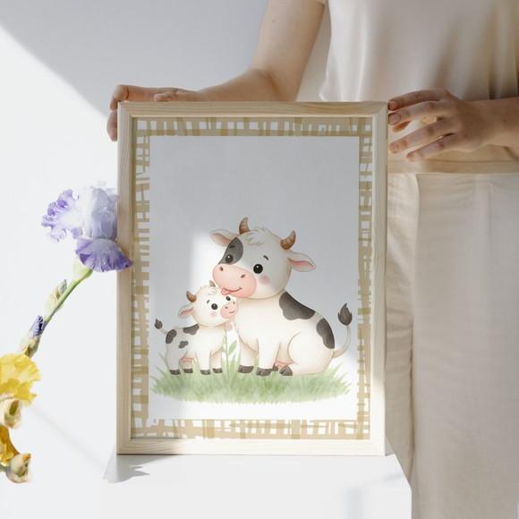 Quadros Decorativos Bebê Fazendinha com Vidro e Moldura