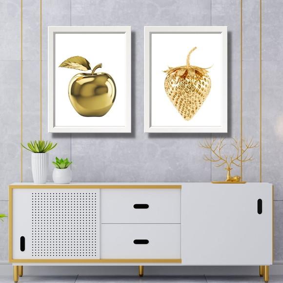 Quadros Decorativos para Cozinha Frutas Dourada 33x43cm