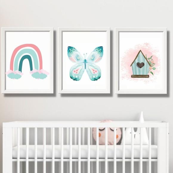 Quadros Decorativos para Quarto de Bebe Menina Casinha 33x43