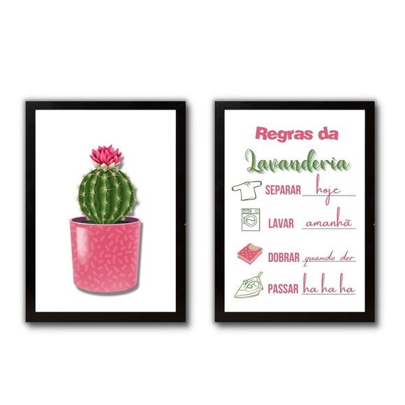 Quadros Decorativos Regras da Lavanderia com Moldura e Vidro