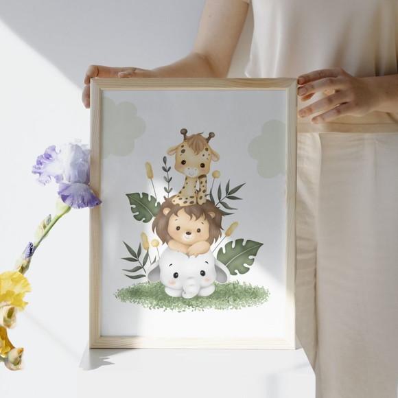 Quadros Decorativos Safari com Nome da Criança | com Vidro