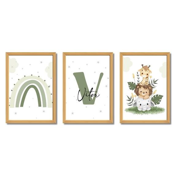 Quadros Decorativos Safari com Nome da Criança | com Vidro