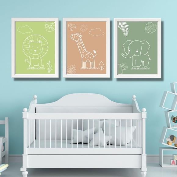 Quadros Decorativos Tema Safari Menina Moldura/vidro 33x43