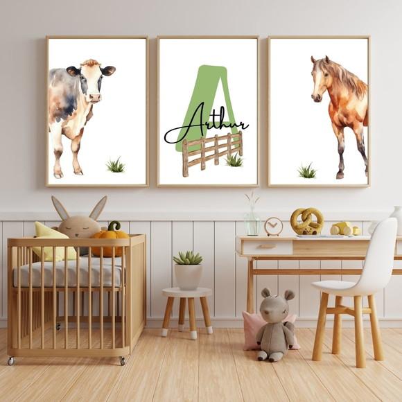 Quadros Fazendinha Personalizáveis | Kit 3 Moldura com Vidro
