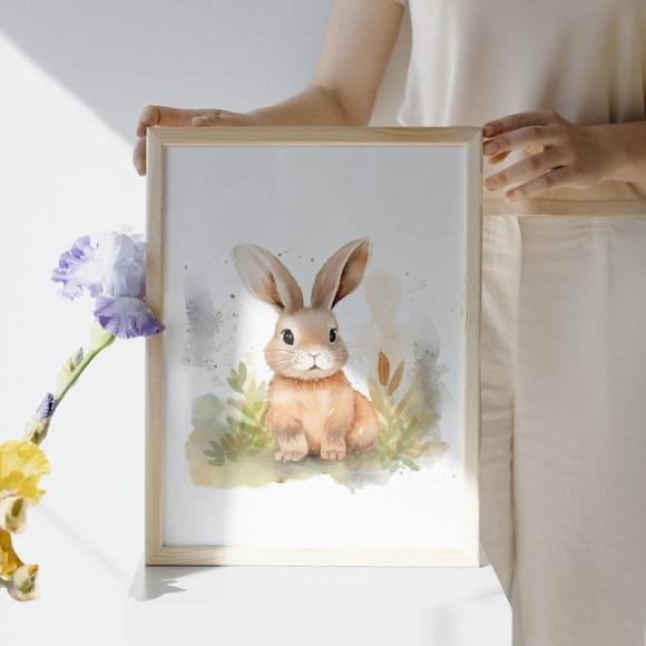 Quadros Fofos para Quarto de Bebê Menina Coelho com Vidro
