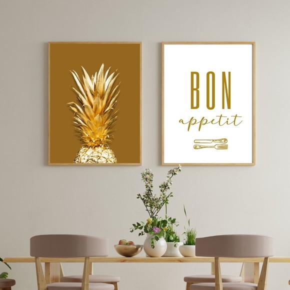 Quadros Grande para Cozinha Bom Apetite Abacaxi 33x43cm
