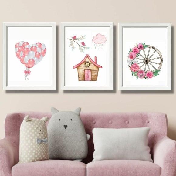 Quadros Infantil Decorativo Quarto de Menina Moldura/vidro