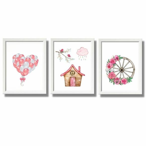 Quadros Infantil Decorativo Quarto de Menina Moldura/vidro