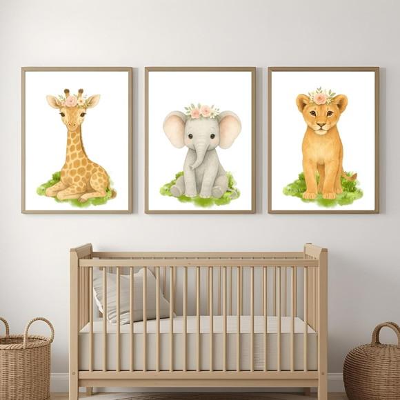 Quadros Infantil Feminino Safari Quarto de Menina com Vidro