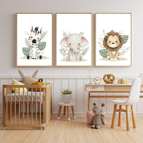 Quadros Infantil Turma do Safari Aquarela Menino com Vidro