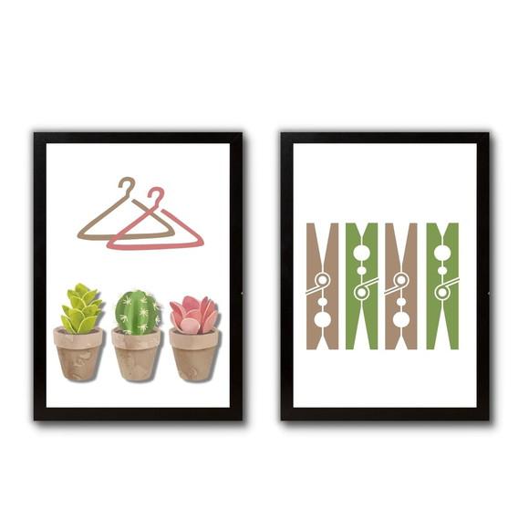 quadros lavanderia cactos decoração moldura e vidro 30x40cm