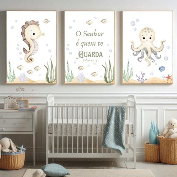 Quadros Infantis Decorativos | Fundo do Mar Frase Bíblica