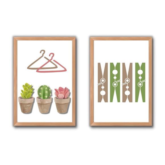 quadros lavanderia cactos decoração moldura e vidro 30x40cm