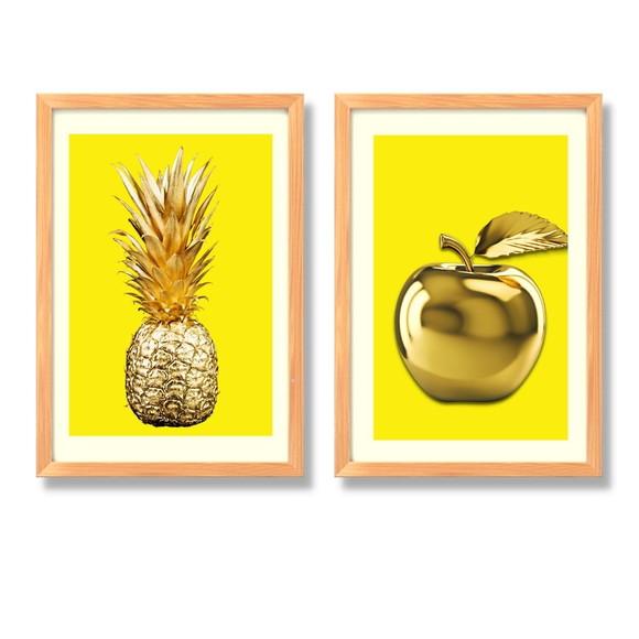 Quadros para Cozinhas Modernas Abacaxi Maçã 33x43cm