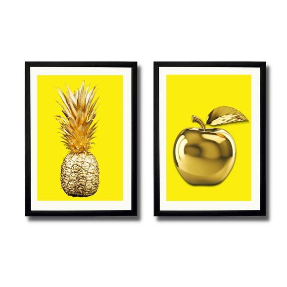 Quadros para Cozinhas Modernas Abacaxi Maçã 33x43cm