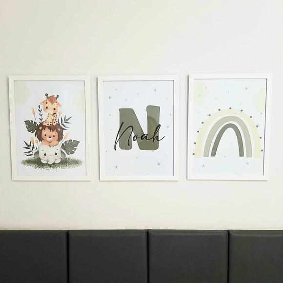 Quadros para Quarto de Bebe Animais Fofinhos Safari com Nome