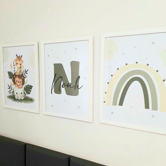 Quadros para Quarto de Bebe Animais Fofinhos Safari com Nome